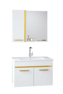 Yeni Gold Beyaz 65 Cm Aynalı Seramik Lavabolu Mdf Banyo Dolabı Seti**hazır Kurulu**