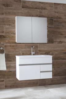 Esen Beyaz 80 Cm Ayna Dolaplı Seramik Lavabolu Mdf Banyo Dolabı Seti**hazır Kurulu**
