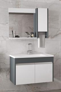 Visente-oa 80 Cm Ayna Dolaplı Sermik Lavabolu Mdf Banyo Dolabı Seti **hazır Kurulu**